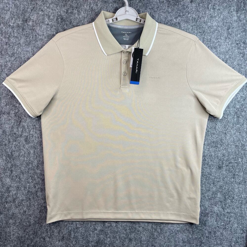 Tahari Mens Polo Shirt Collared‎ Button Size XL Tan